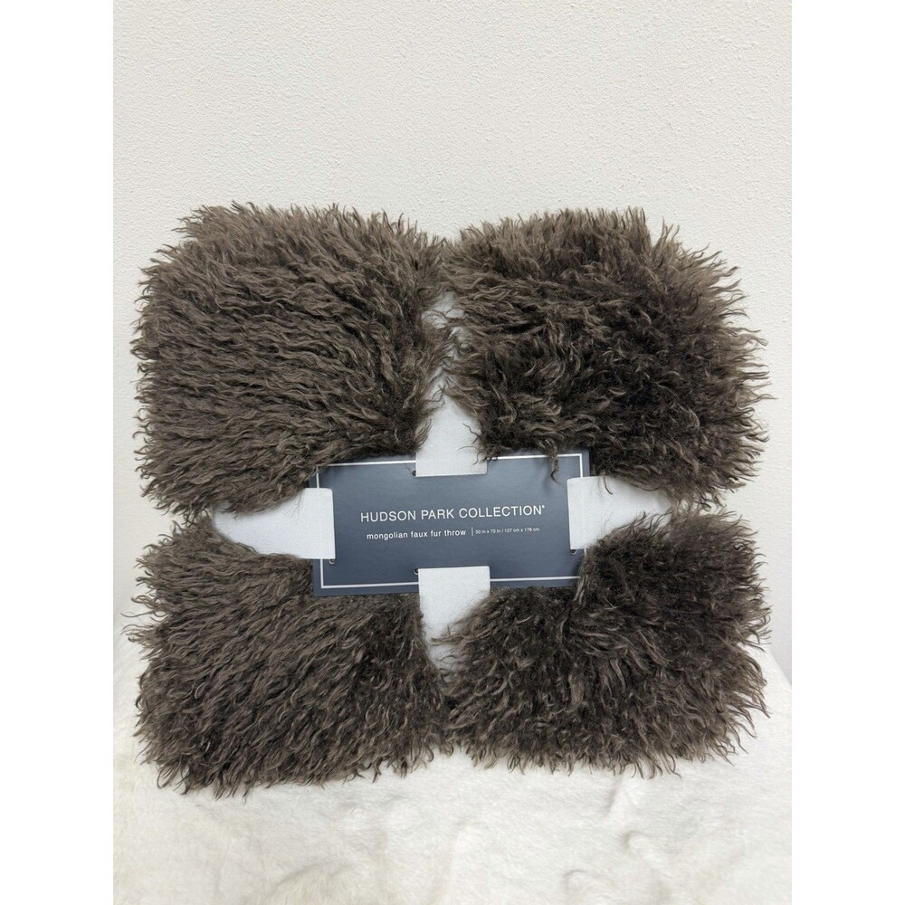 Hudson Park Collection Mongolian Faux Fur Throw 50" x 70" Brown
